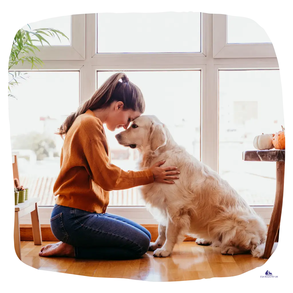 An image of a lady in the European Union with her emotional support dog.